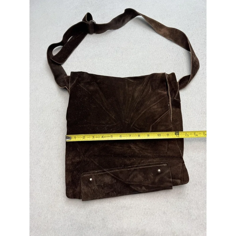 Banana Republic Messenger Bag Mens Large Brown Suede Leather Crossbody Shoulder
